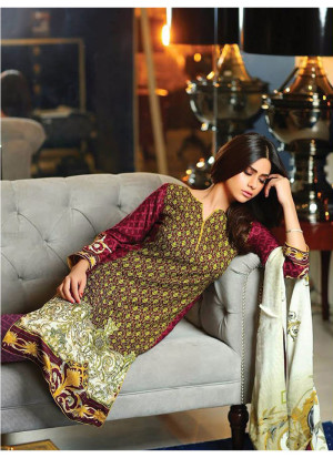 DarkRed and Multicolor04 Embroidered Lawn Pakistani Style Indian Suit At Zikimo