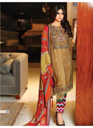 Brown and Multicolor05 Embroidered Lawn Pakistani Style Indian Suit At Zikimo