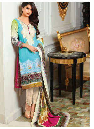 SkyBlue08 Embroidered Lawn Pakistani Style Indian Suit At Zikimo