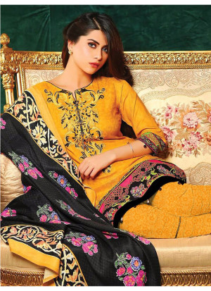 Orange and Black11 Embroidered Lawn Pakistani Style Indian Suit At Zikimo
