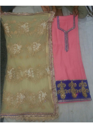 Pink BlueSiyoni Silk All Over Punjabi Salwar Suit With Net Duppta at Zikimo
