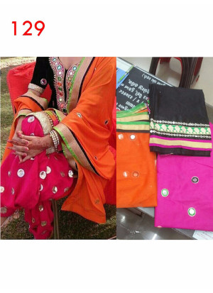 Black Pink Georgette Embroidered Punjabi Salwar Suit With Oranege Chiffon Duppta at Zikimo