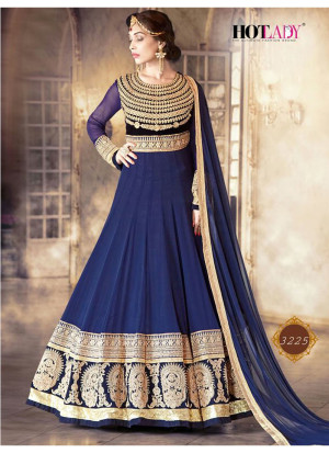 DarkBlue3225 Wedding Wear SemiStitched Anarkali Suit at Zikimo