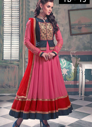 Pink Georgette Ankle Length Anarkali Suit With Short Jacket at Zikimo