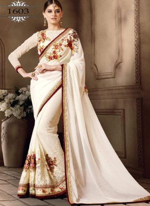 OffeWhite1603 Georgette Party Wear Indian Wedding Saree at Zikimo