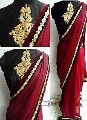 Maroon1633 Georgette Party Wear Indian Wedding Saree at Zikimo