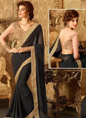 Black1637 Georgette Party Wear Indian Wedding Saree at Zikimo