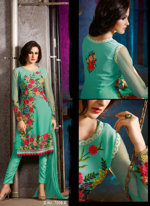 Blue7006A Embroidered Wedding Party Wear Georgette Suit at Zikimo