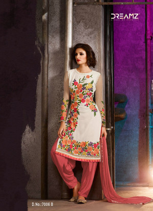 White Crimson7006B Embroidered Wedding Party Wear Georgette Suit at Zikimo