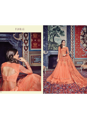 Floral7374 Georgette Coral Flaired Floor Length Anarkali Suit at Zikimo