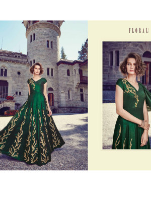 Floral7377 Georgett Green Flaired Floor Length Anarkali Suit at Zikimo