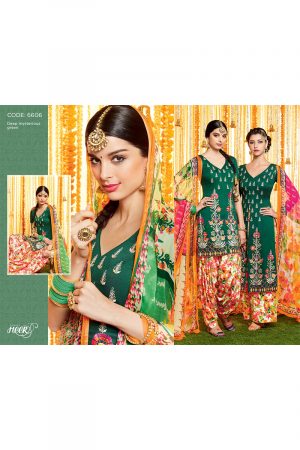 Heer6606 Green Multicolor Cotton Satin  Party Wear Printed Punjabi Salwar Kameez at Zikimo