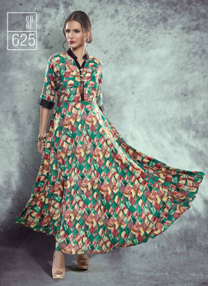 Green and Multicolor625 Western Style Party Wear Rayon Kurti at Zikimo