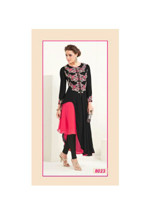 Black and Pink8023 Party Wear Georgette Kurti at Zikimo