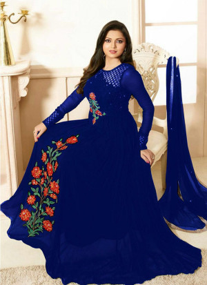 Georgette Net Flaired Blue Party Wear Anarkali Suit At Zikimo