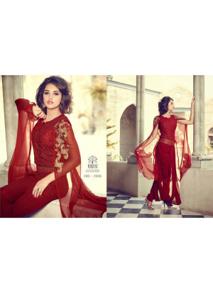 Fusion Style29006 Maroon Georgette Party Wear Cape Drape Suit at Zikimo