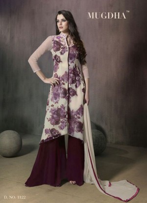 Ivory Color1122 Georgette Chiffon Zari Diamond Work Apple Cut Plazo Suit at Zikimo