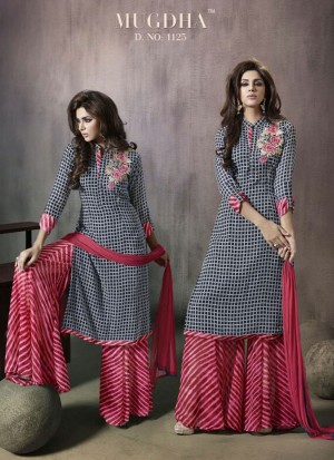 Black and Red1225 Georgette Zari Diamond Work Plazo Suit at Zikimo