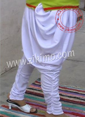 Cotton Satin Brown White Punjabi Dhoti Churidar Salwar at Zikimo