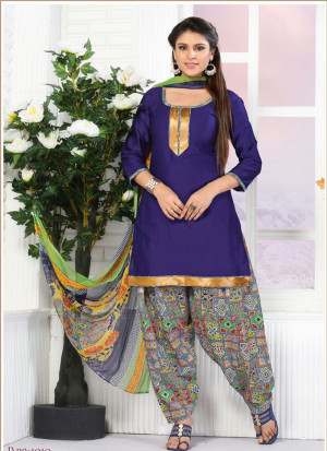 NavyBlue and Multicolor1010 Glace Cotton Daily Wear Patiyala Suit at Zikimo