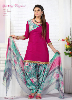 DarkPink and Multicolor1011 Glace Cotton Daily Wear Patiyala Suit at Zikimo