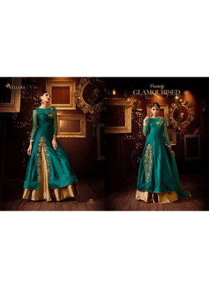 Taffeta Silk Peacock Zari Work Indian Wedding Semi Stitched Pakistani Suit at Zikimo