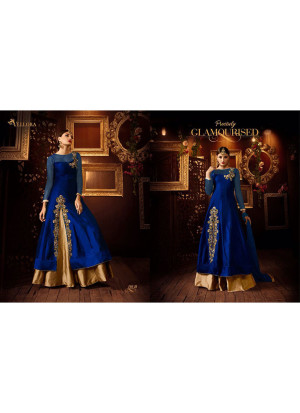 Taffeta Silk Blue Zari Work Indian Wedding Semi Stitched Pakistani Suit at Zikimo