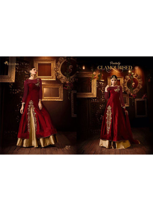 Taffeta Silk Maroon Zari Work Indian Wedding Semi Stitched Pakistani Suit at Zikimo