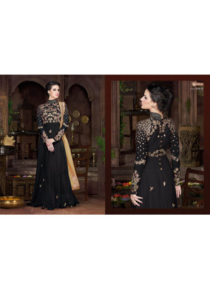 Black4804B Stone and Sequins Work Gown Style Anarkali Suit at ZIkimo