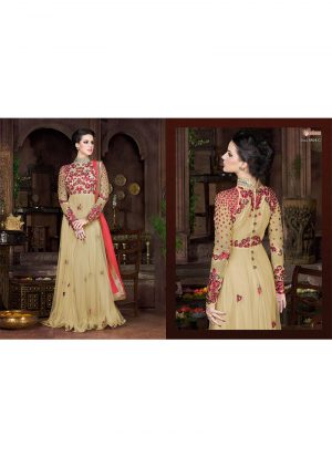 Biege4804C Stone and Sequins Work Gown Style Anarkali Suit at ZIkimo