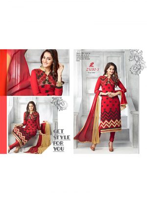 Red3994 Embroidered Georgette Party Wear Straight Suit at Zikimo