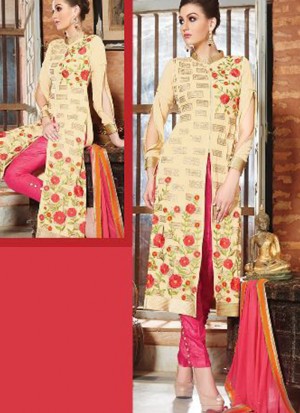 Tan Color Floral Embroidery WeddingParty Frontcut Suit at Zikimo