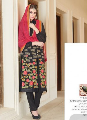 Black Red Floral Embroidery WeddingParty Frontcut Suit at Zikimo