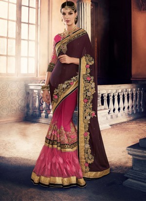 MagentaPink392 Georgette Net Party Wear Indian Wedding Saree at Zikimo