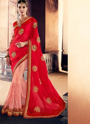 RedPink395 Georgette Party Wear Indian Wedding Saree at Zikimo