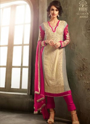 Biege Magenta3002 Chiffon Embroidered Wedding Party Suit at Zikimo