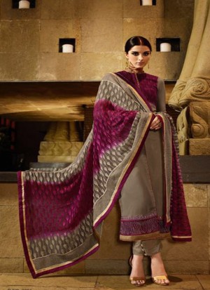 Grey Purple7204 Georgette Indian Party Wear Suit at Zikimo
