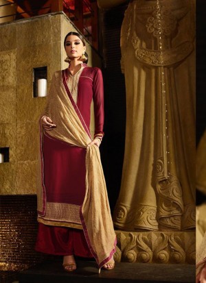 Maroon Biege7205 Georgette Indian Party Wear Suit at Zikimo