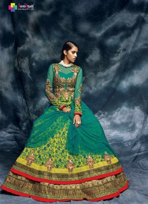 TealGreen9041 Floor length Embroidered PartyWear Net Anarkali Suit At Zikimo