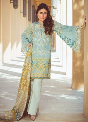 LightPearlAqua03 Printed Cambric with Work Pakistani Indian Suit at Zikimo