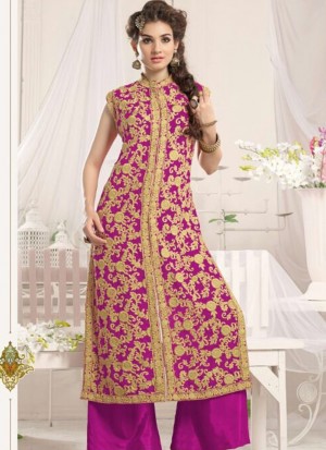 Pink1001D  Georgette Embroidery WeddingParty Straight Suit at Zikimo