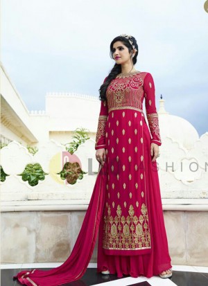 RedishMagenta1006 Georgette Indian Ethnic WeddingWear Plazzo Suit at Zikimo