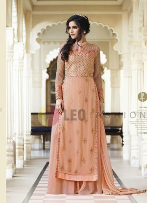 Peach1007 Georgette Indian Ethnic WeddingWear Plazzo Suit at Zikimo