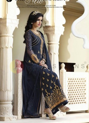 NavyBlue1008 Georgette Indian Ethnic WeddingWear Suit at Zikimo