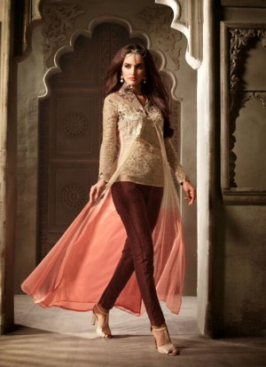 BrownCream3501 Indian Wedding Plazzo Pant Suit at Zikimo