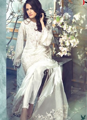 White27001 Poly Georgette Pakistani Indian Embroidred Straight Suit At Zikimo