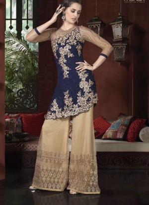 BlueTan2002 Georgette Handwork FestiveWear Plazo Suit at ZIkimo