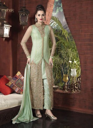 Seagreen2005 Net FestiveWear Plazo Pants Suit at ZIkimo