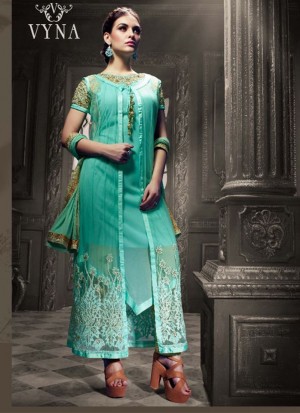 Skyblue1001 Indian WeddingWear Semistitched Pants Suit at Zikimo