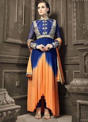 OrangeBlue1004 Indian FestiveWear Band Collar Churidar Suit at Zikimo